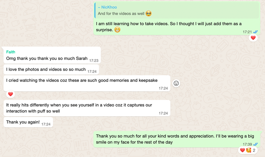 Whatsappnachricht einer englischsprachigen Kundin, die sich für die Videos des Abenteuer Foto-und Videoshootings in den Schweizer Alpen bedankt